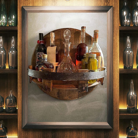 Wall Mounted Wood Wine Rack Inspired by Wine Barrels, Custom Gifts